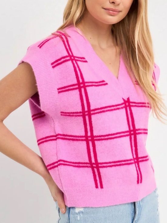 GREY LAB Sweaters - Grey Lab Hot Pink Plaid Oversized Sweater Vest Anthropologie